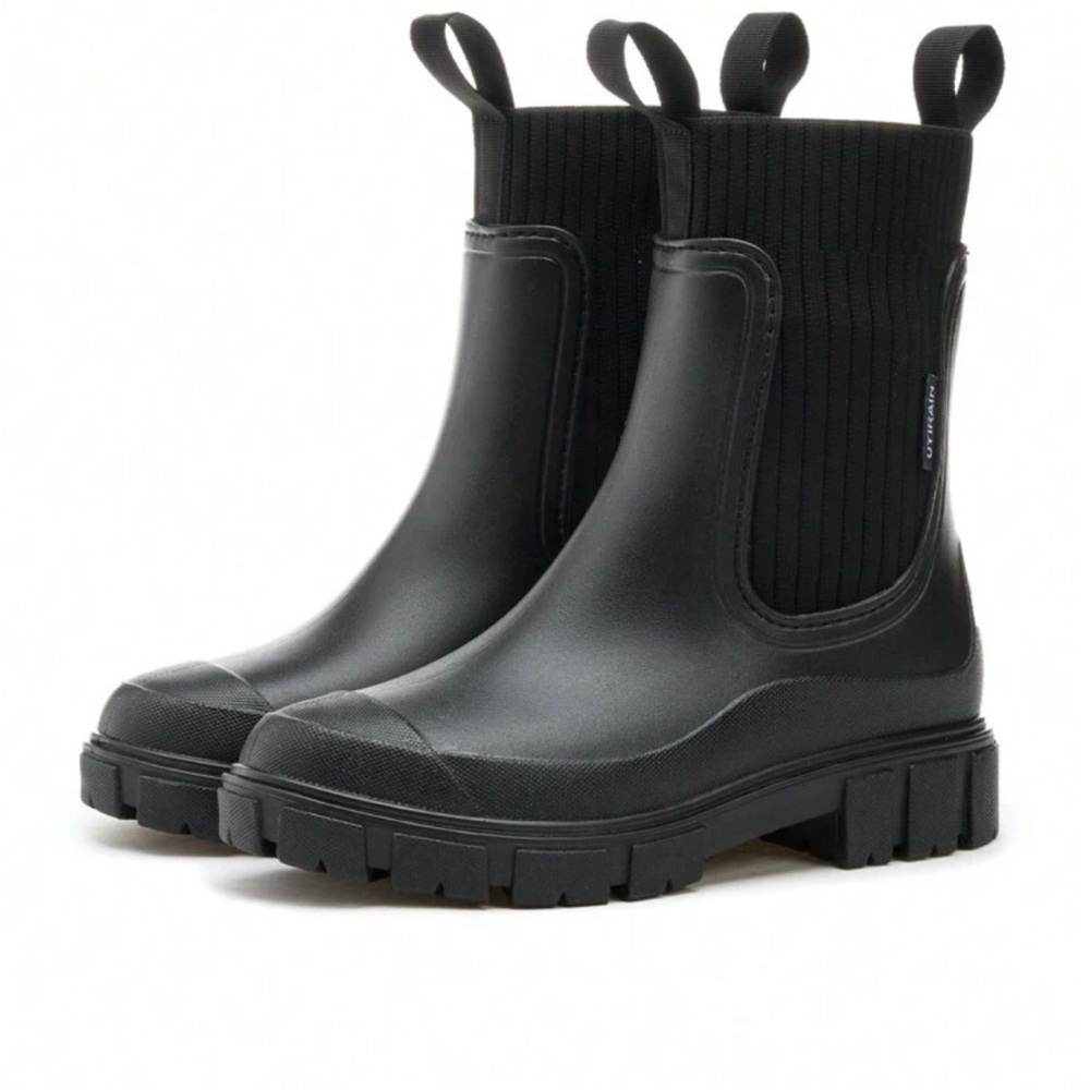SHEIN Black Chunky Chelsea Rain Ankle Boots